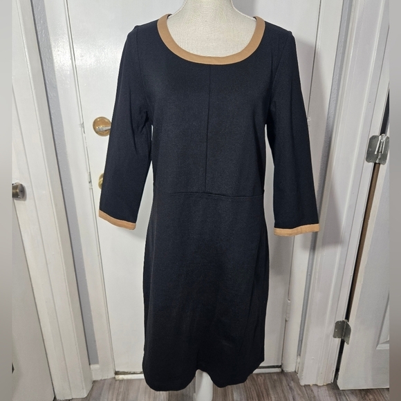J. Jill Dresses & Skirts - J Jill Black Brown colorblock Shift Dress Stretch EUC 3/4 slv Career Cocktail M